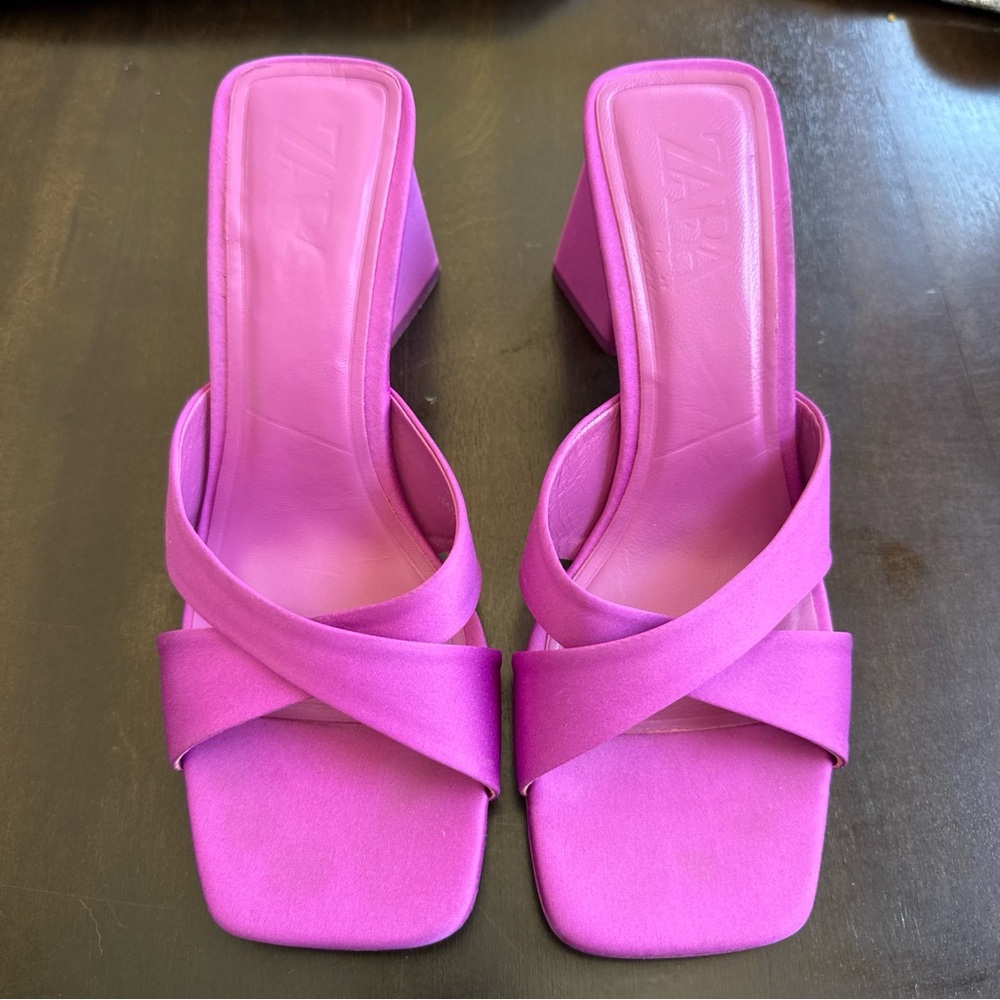 Zara Pink Purple Magenta Slides with Crossed Straps size 38 7.5-8